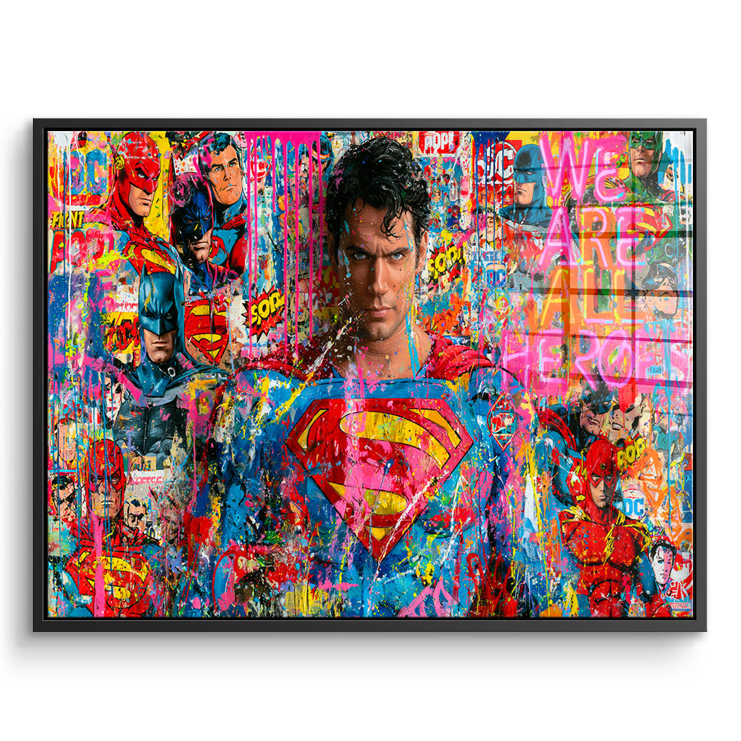 DOTCOMCANVAS Acrylglasbild We Are All Heroes im schwarzen Premium-Rahmen
