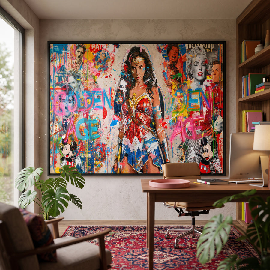 Leinwandbild Golden Age Heroine an der Wand eines modernen Wohnraums
