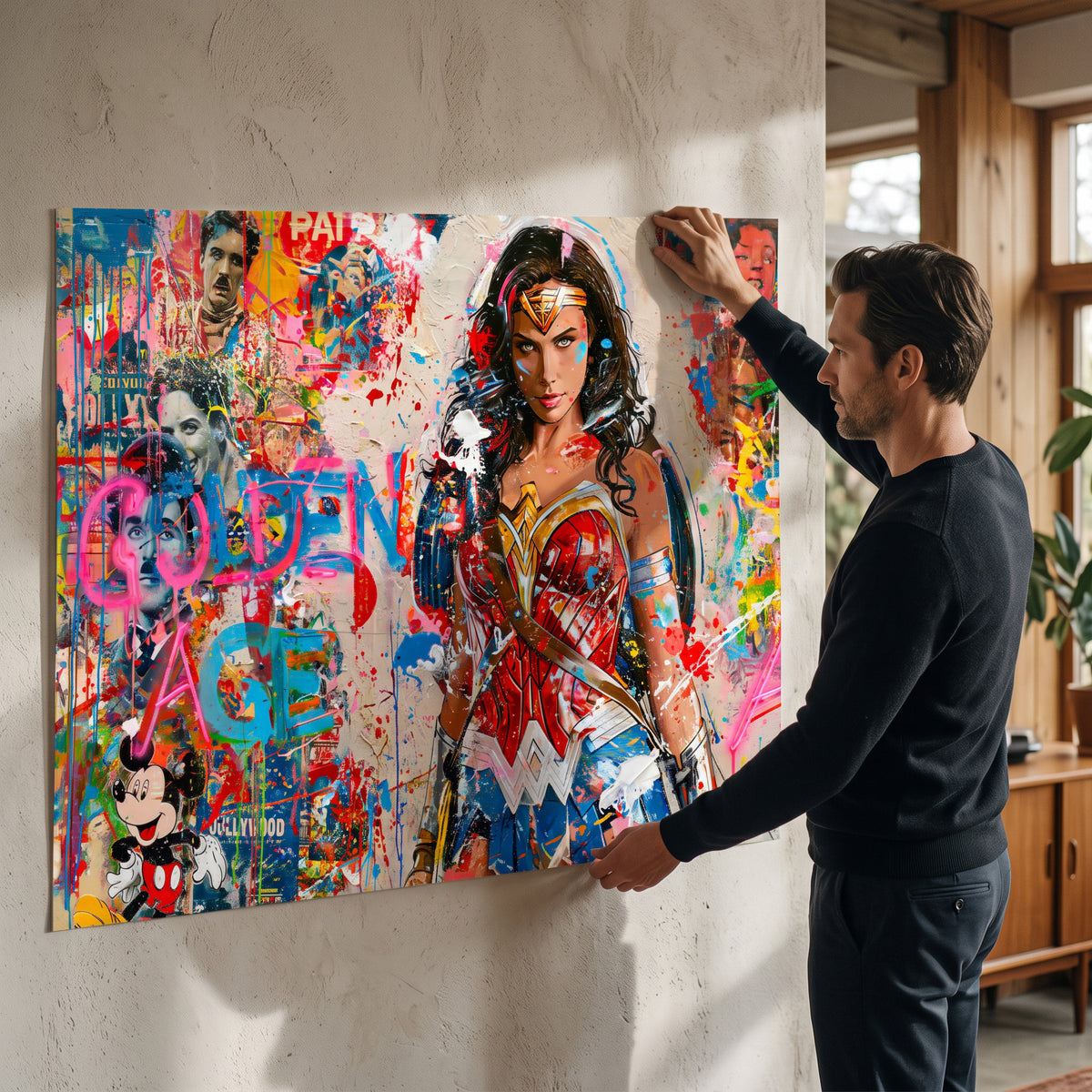 Poster Golden Age Heroine an der Wand eines modernen Wohnraums