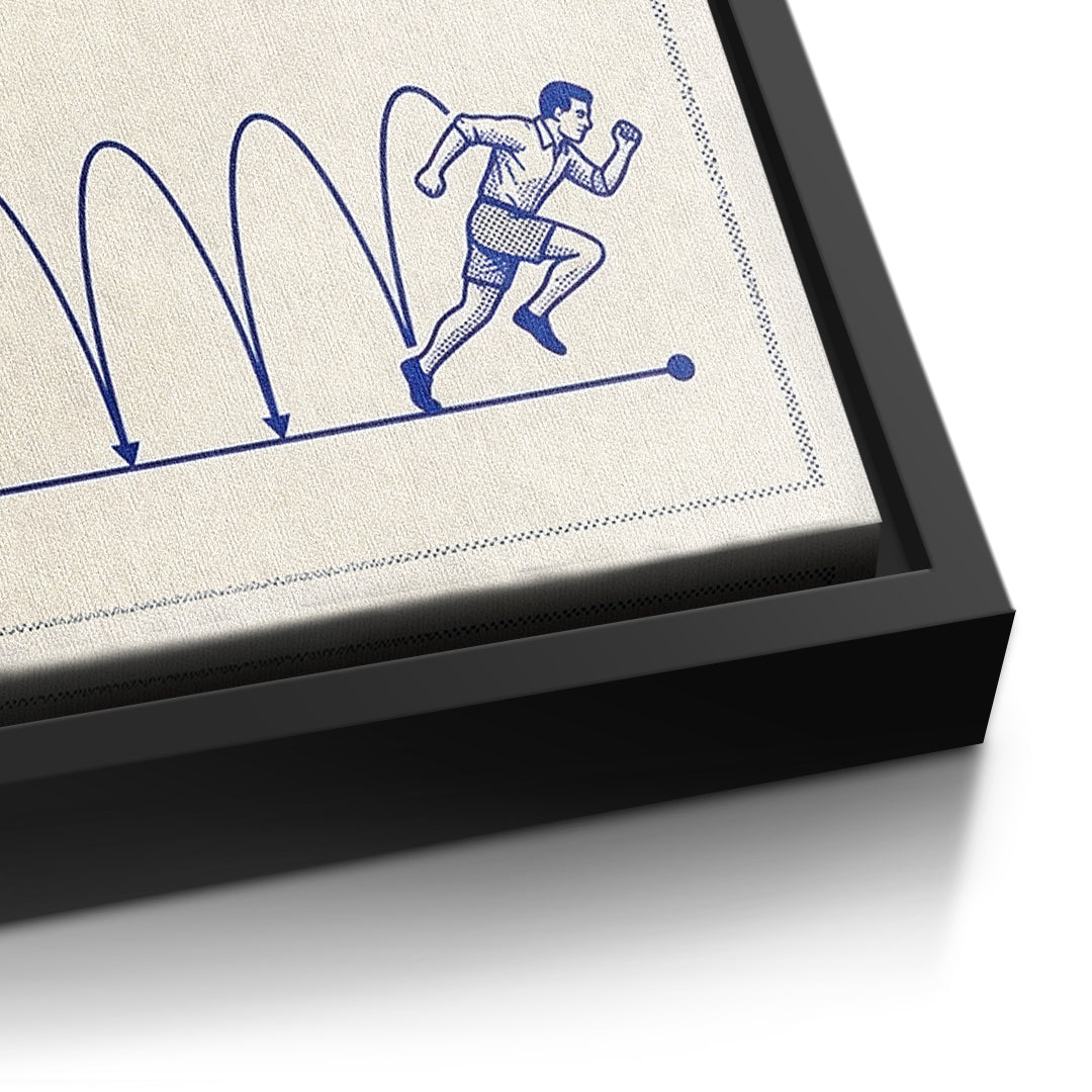 Detailaufnahme der Leinwandstruktur, Motivation Discipline Obsession im schwarzen Rahmen