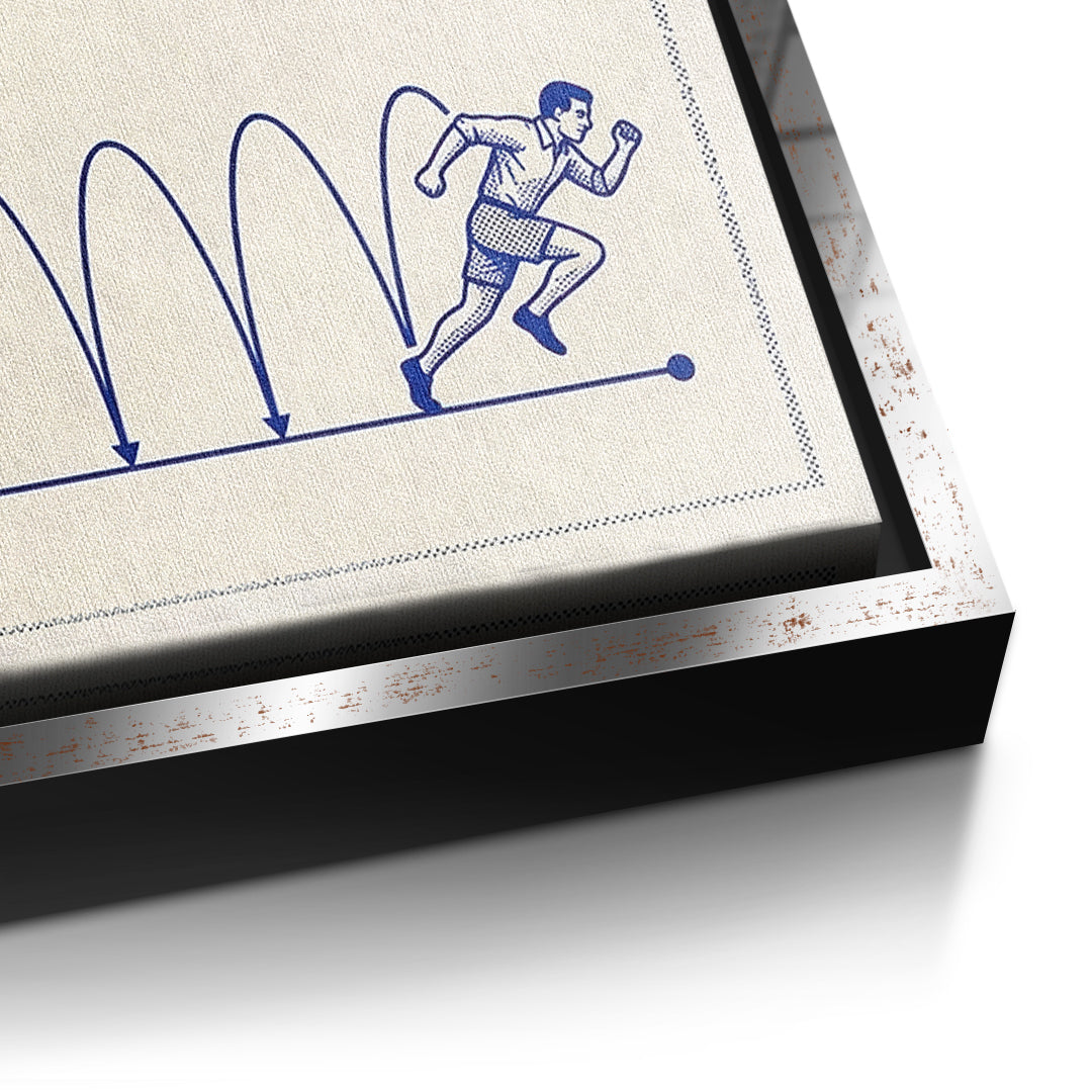 Detailaufnahme der Leinwandstruktur, Motivation Discipline Obsession im silbernen Rahmen