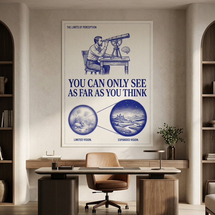 Poster See As Far As You Think an der Wand eines modernen Wohnraums
