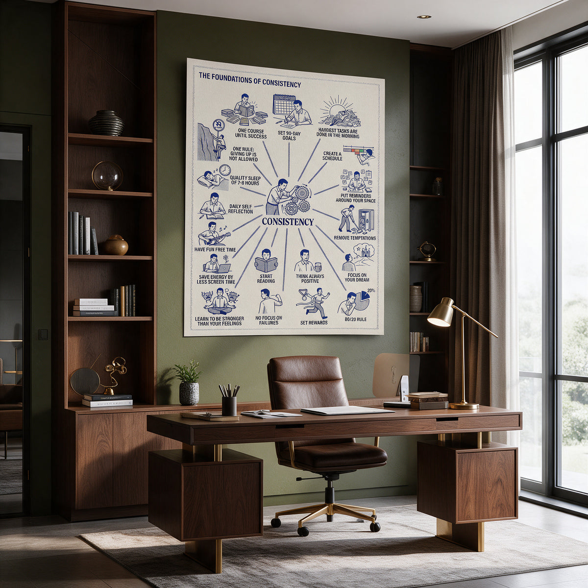 Poster Foundations Of Consistency an der Wand eines modernen Wohnraums