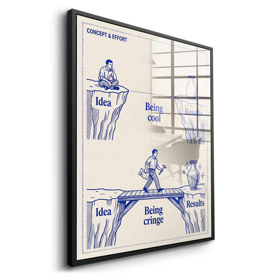 Seitenansicht des Acrylglasbilds Being Cringe im schwarzen Rahmen