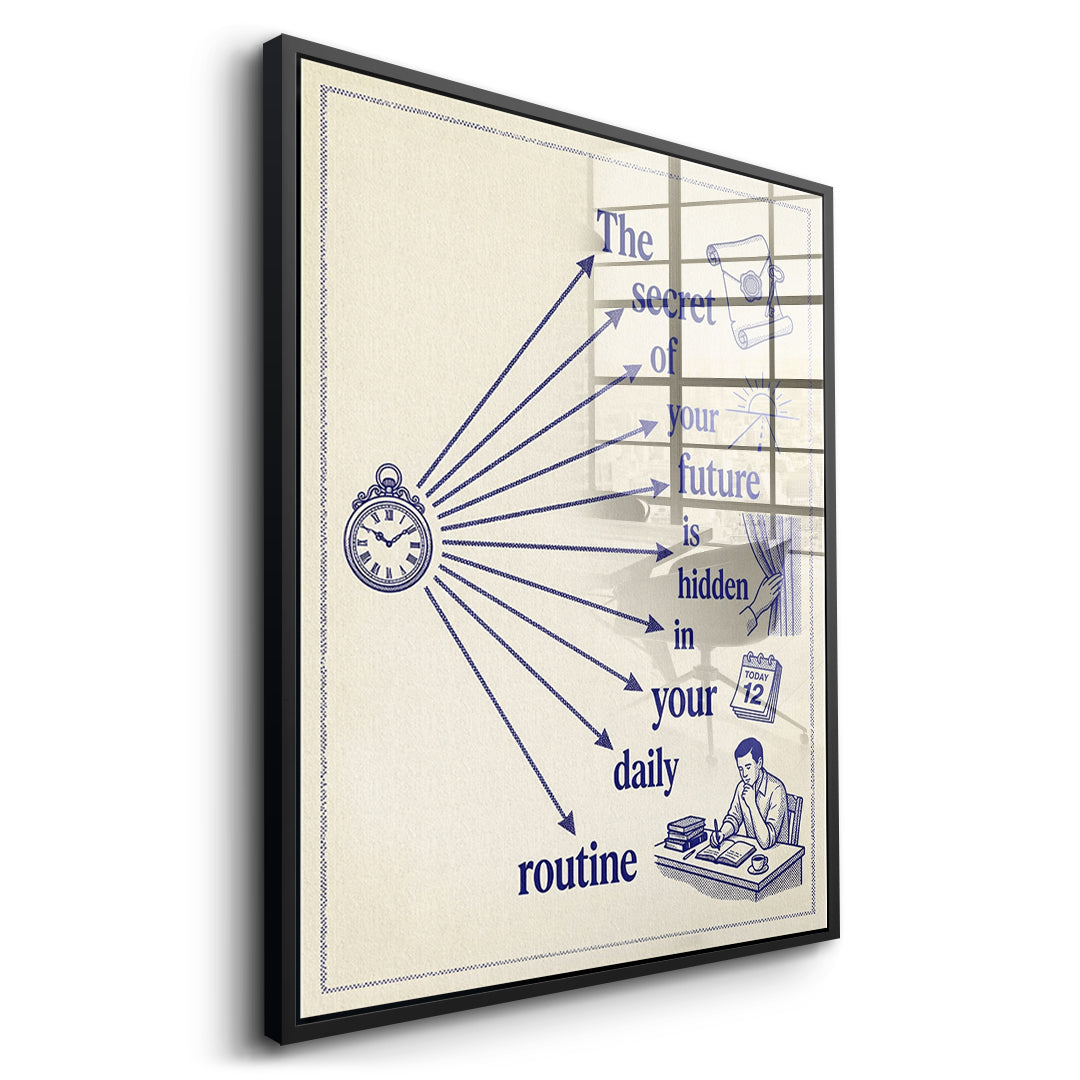 Seitenansicht des Acrylglasbilds Hidden In Your Daily Routine im schwarzen Rahmen