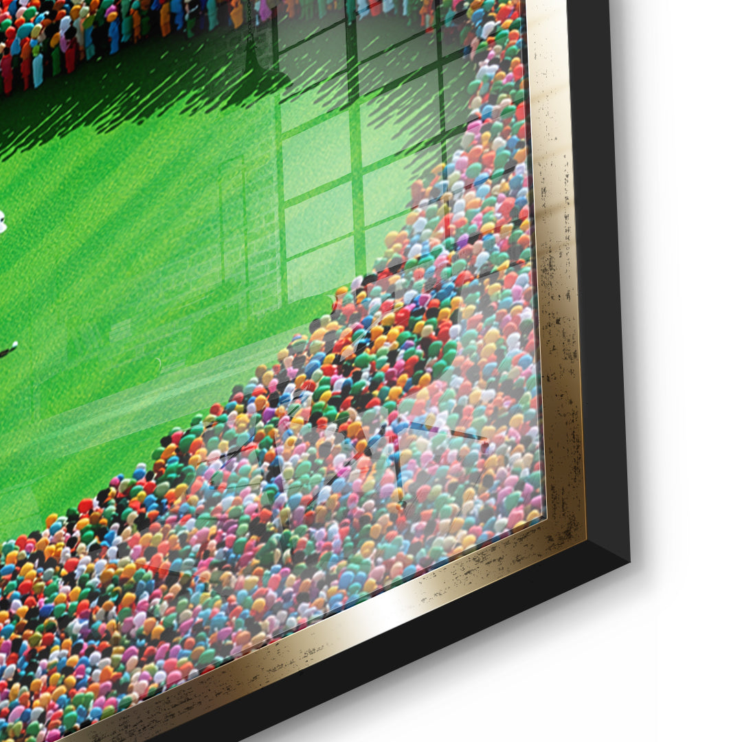 Detailaufnahme des 5mm Acrylglases, The Final Putt im goldenen Rahmen