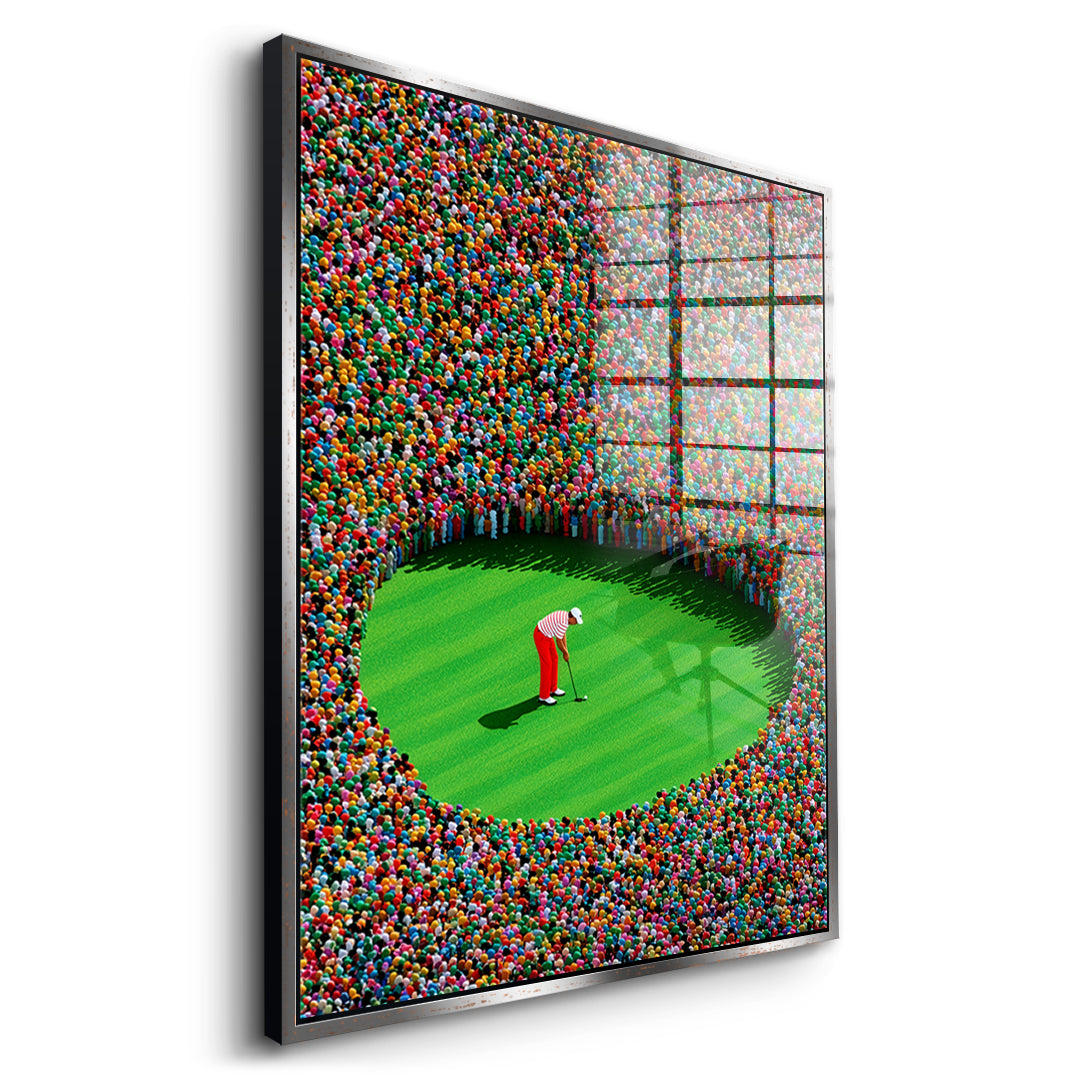 Seitenansicht des Acrylglasbilds The Final Putt im silbernen Rahmen