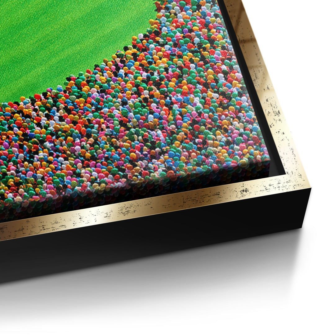 Detailaufnahme der Leinwandstruktur, The Final Putt im goldenen Rahmen