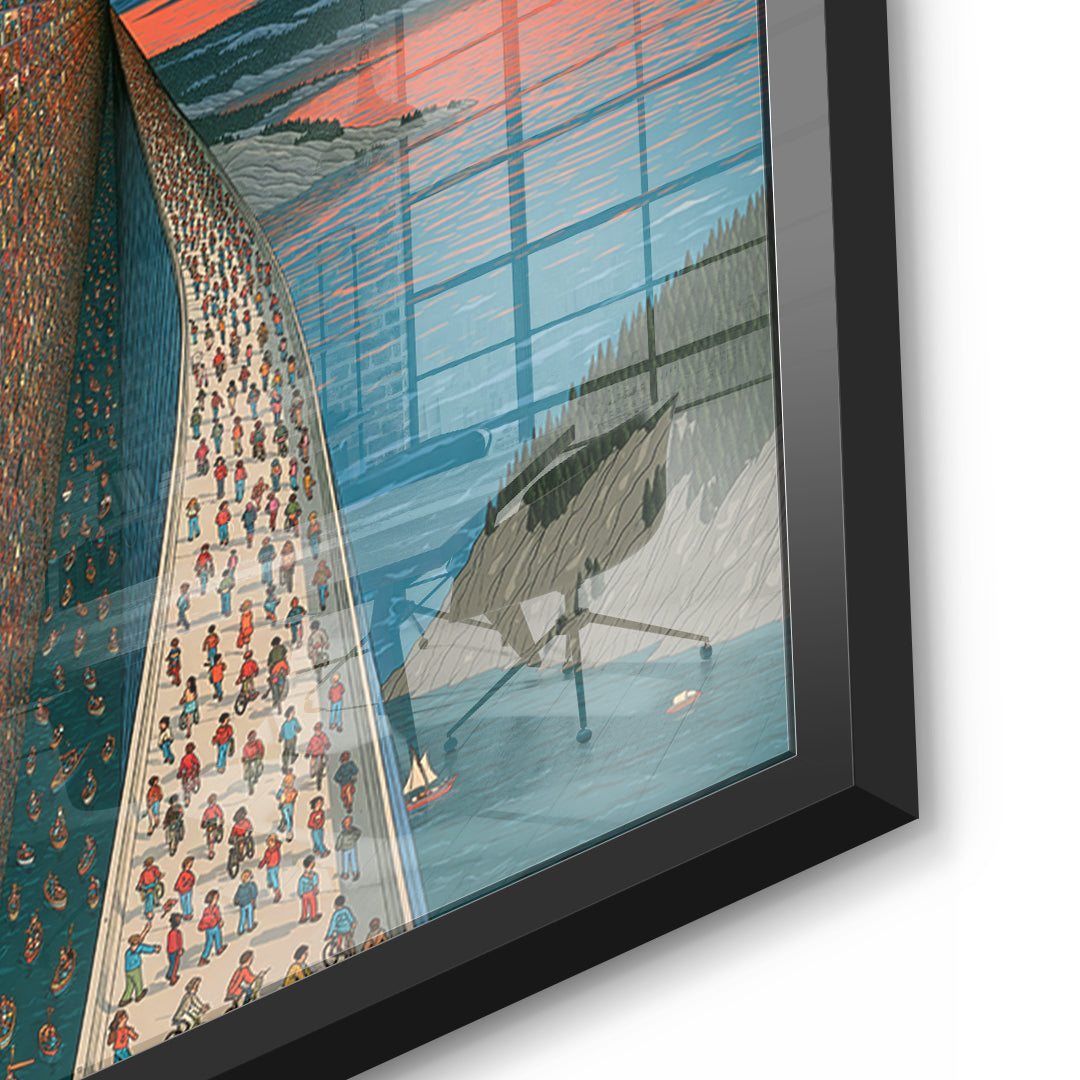 Detailaufnahme des 5mm Acrylglases, City Of Windows im schwarzen Rahmen