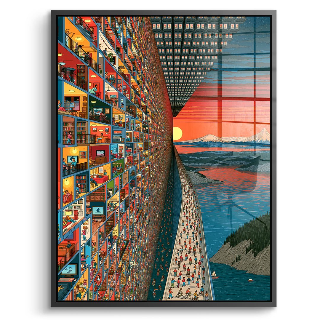 DOTCOMCANVAS Acrylglasbild City Of Windows im schwarzen Premium-Rahmen