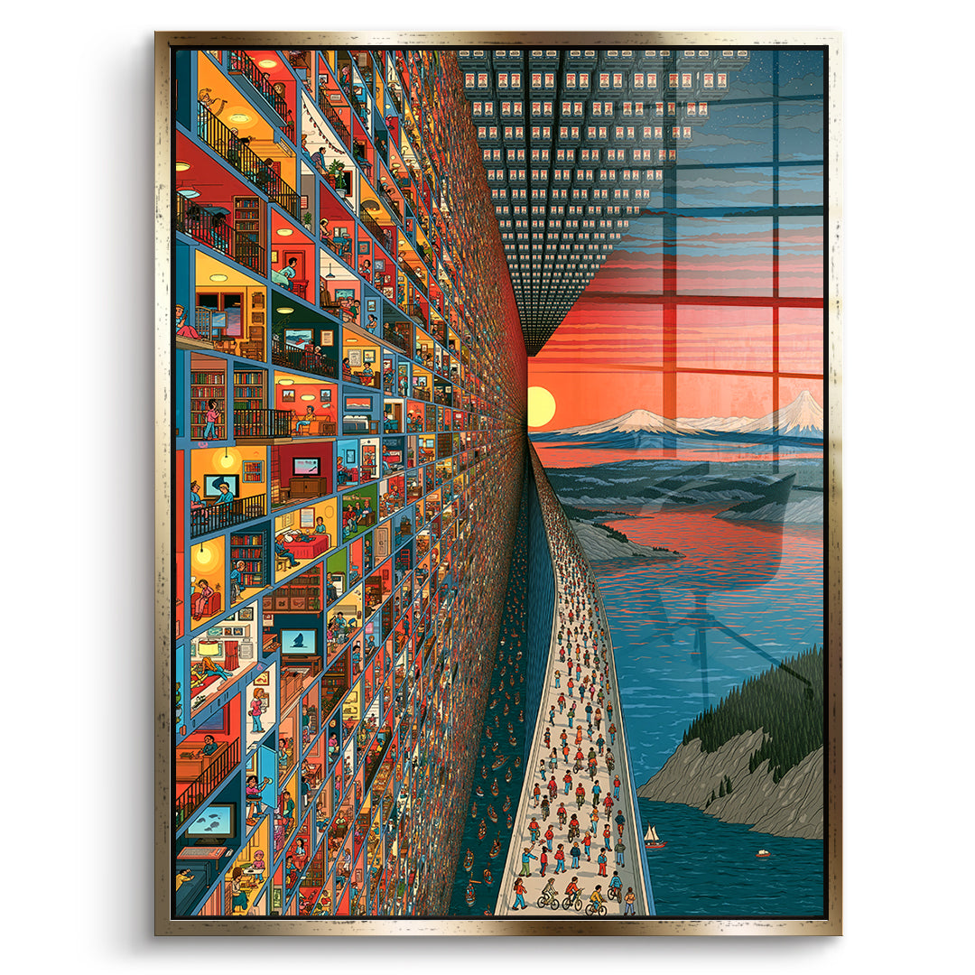 DOTCOMCANVAS Acrylglasbild City Of Windows im goldenen Premium-Rahmen