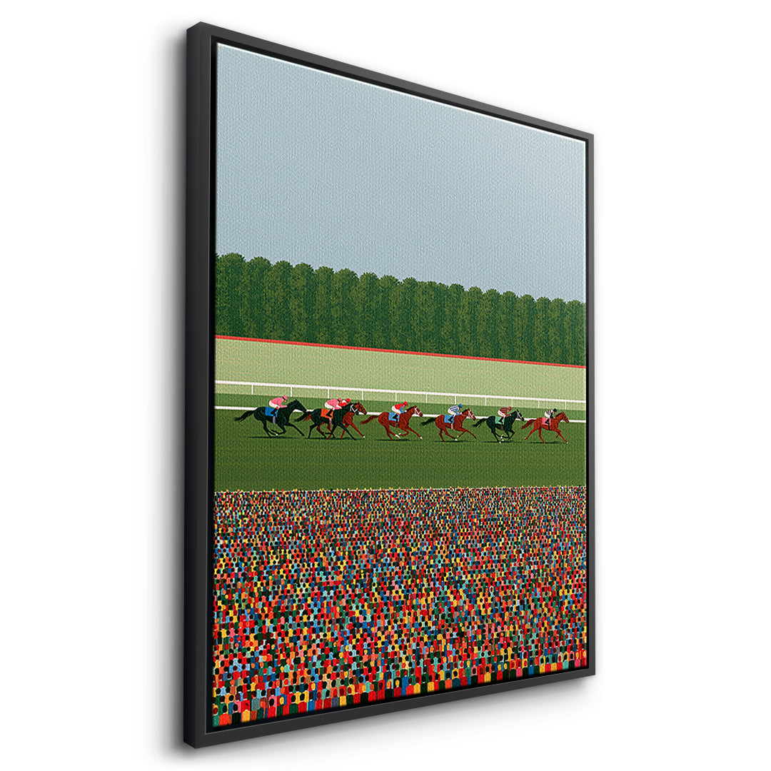 Seitenansicht des Leinwandbilds Race Day im schwarzen Rahmen