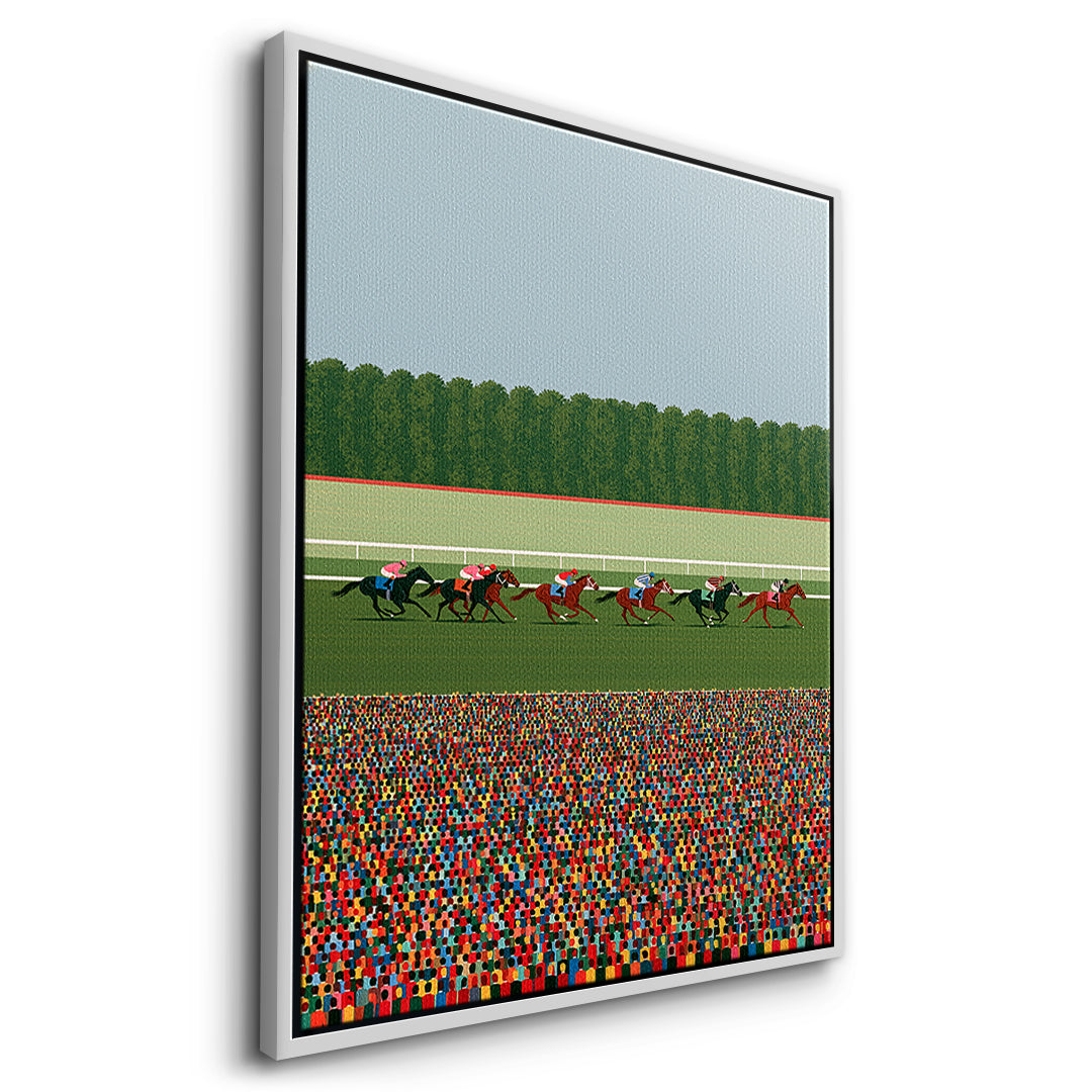 Seitenansicht des Leinwandbilds Race Day im weißen Rahmen
