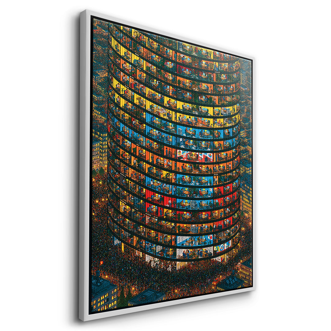 Seitenansicht des Leinwandbilds Tower Of Lives im weißen Rahmen