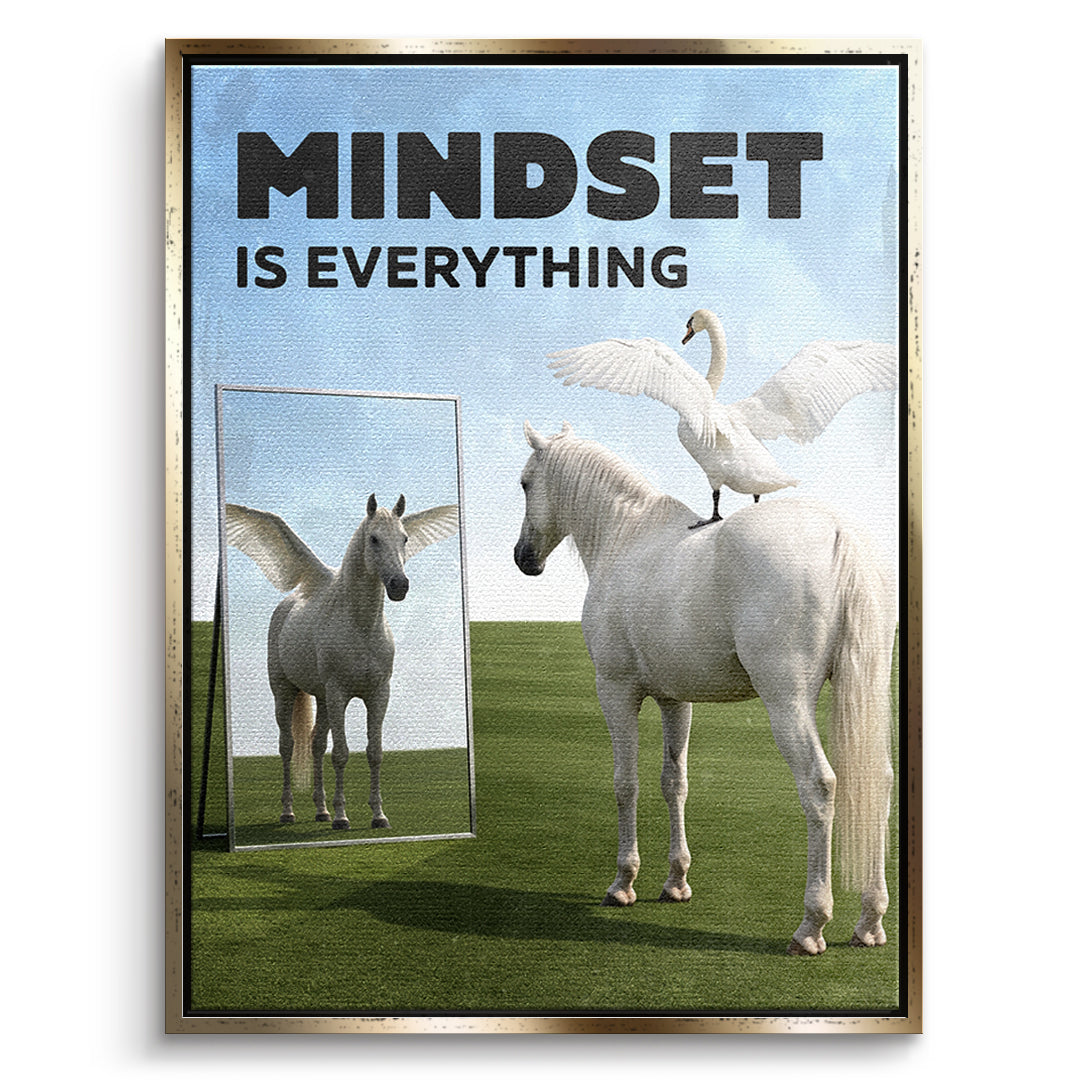 DOTCOMCANVAS Leinwandbild Mindset Is Everything Pegasus im goldenen Premium-Rahmen