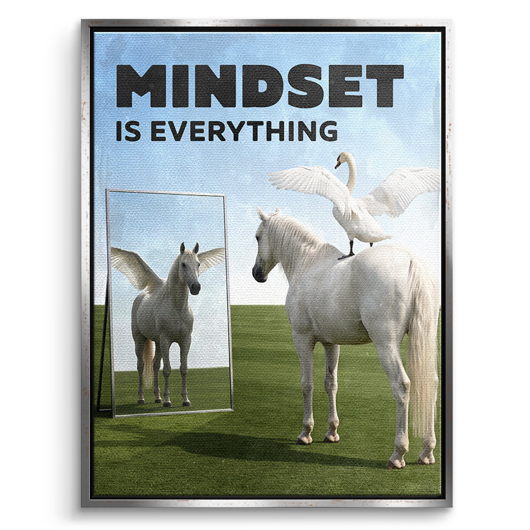 DOTCOMCANVAS Leinwandbild Mindset Is Everything Pegasus im silbernen Premium-Rahmen