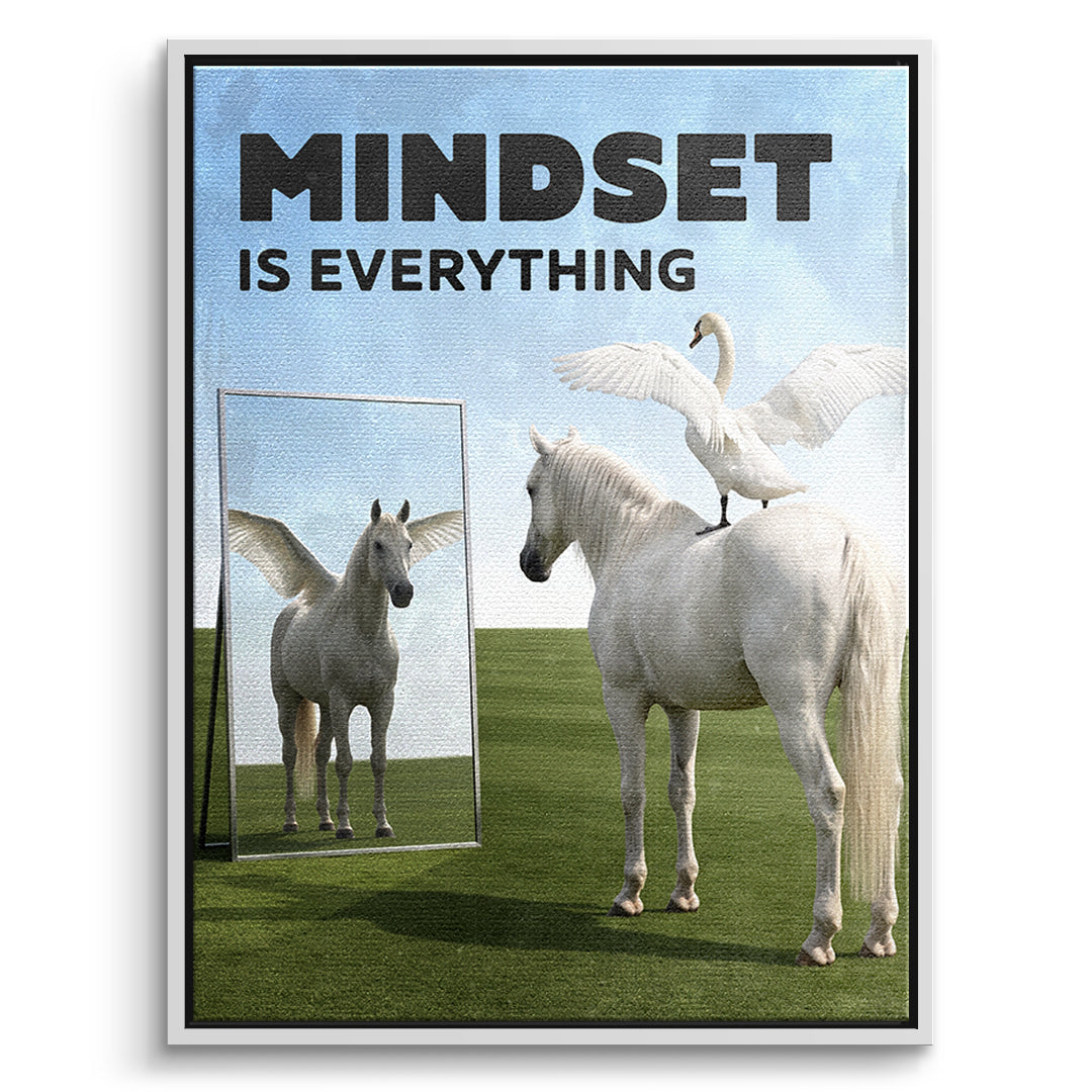 DOTCOMCANVAS Leinwandbild Mindset Is Everything Pegasus im weißen Premium-Rahmen