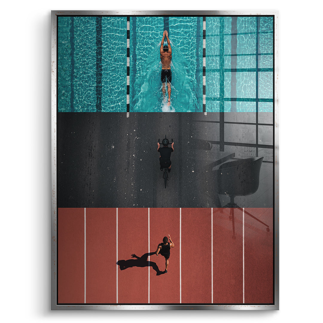 DOTCOMCANVAS Acrylglasbild Triathlon im silbernen Premium-Rahmen