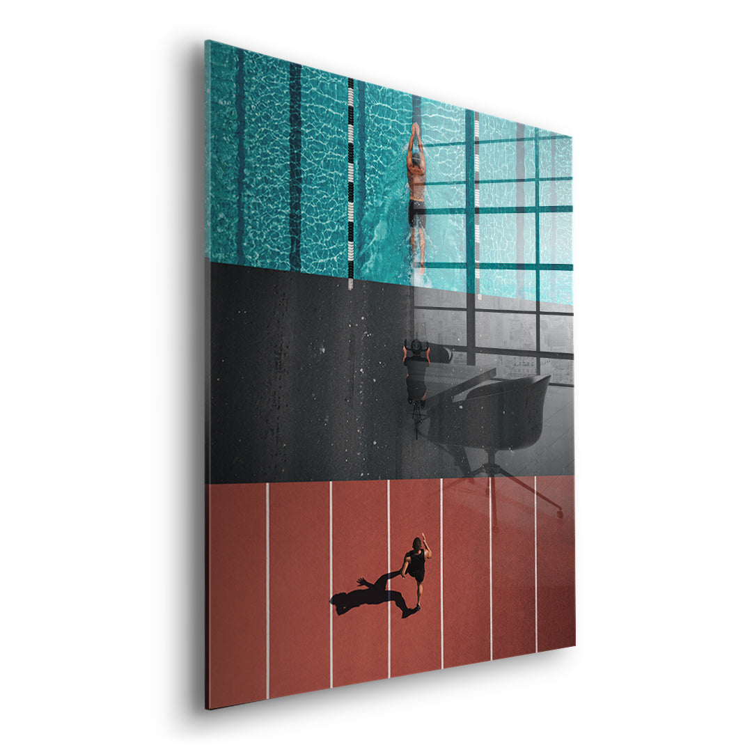 Seitenansicht des Acrylglasbilds Triathlon ohne Rahmen