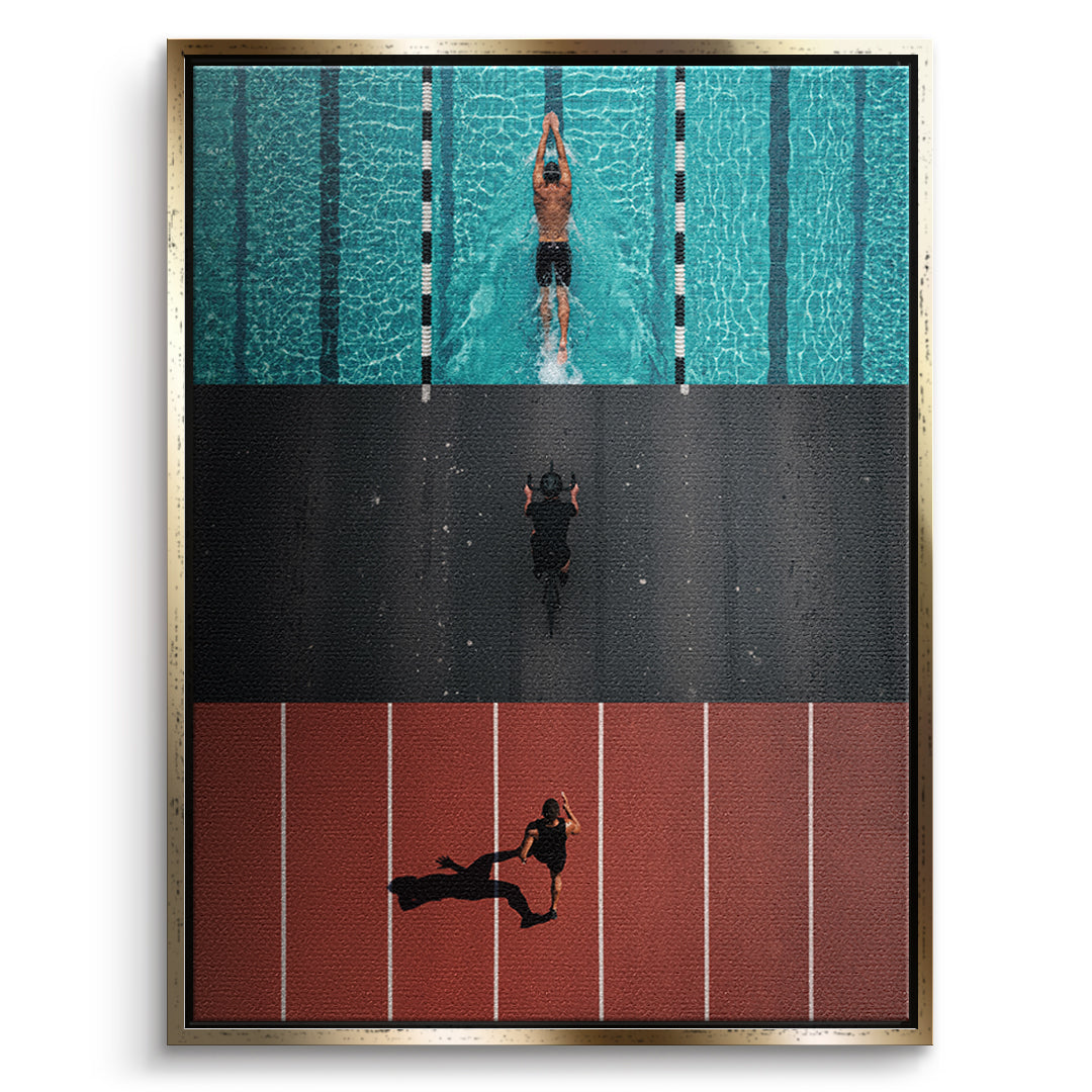 DOTCOMCANVAS Leinwandbild Triathlon im goldenen Premium-Rahmen