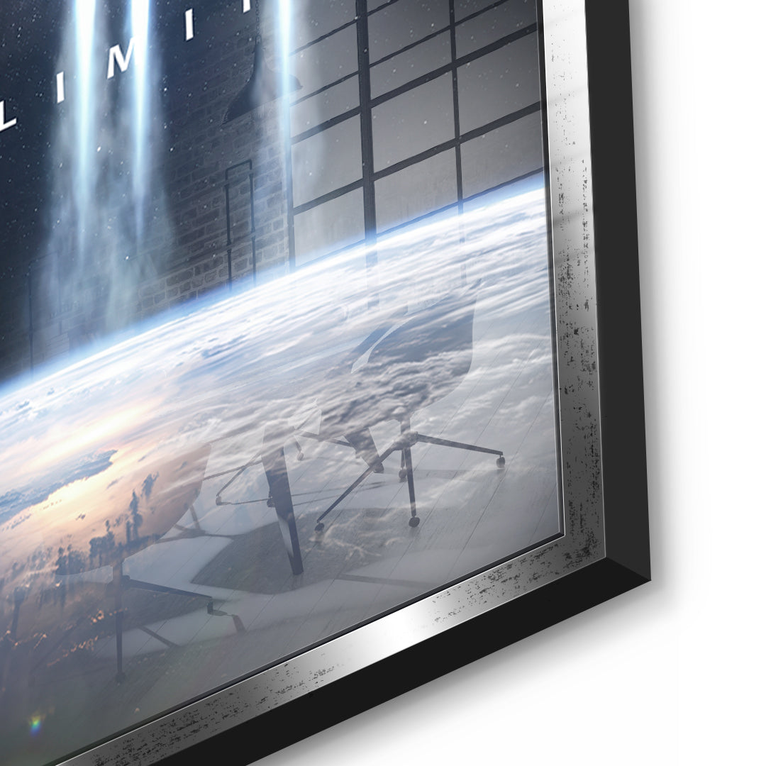 Detailaufnahme des 5mm Acrylglases, No Limit Orbit im silbernen Rahmen