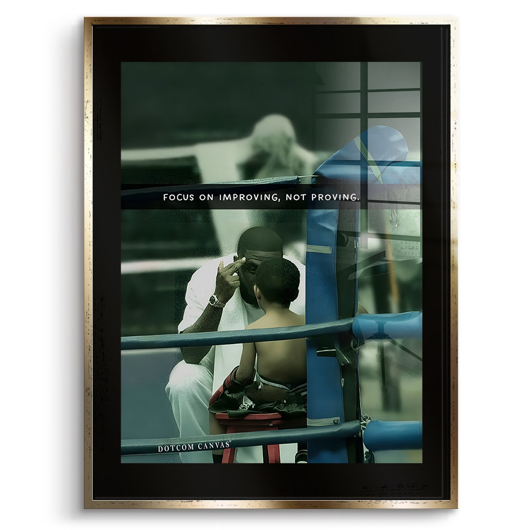 DOTCOMCANVAS Acrylglasbild Focus On Improving im goldenen Premium-Rahmen