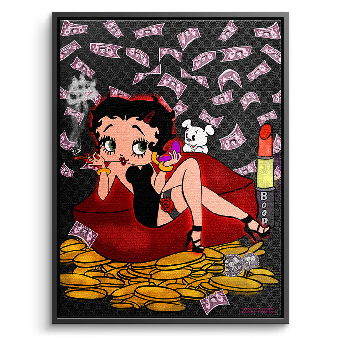 DOTCOMCANVAS Leinwandbild Lipstick Money Pin-Up im schwarzen Premium-Rahmen