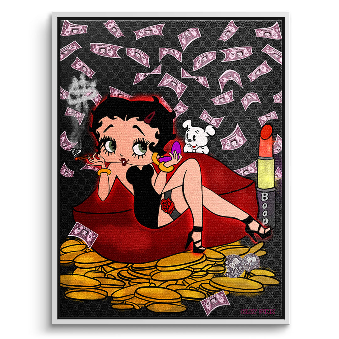 DOTCOMCANVAS Leinwandbild Lipstick Money Pin-Up im weißen Premium-Rahmen