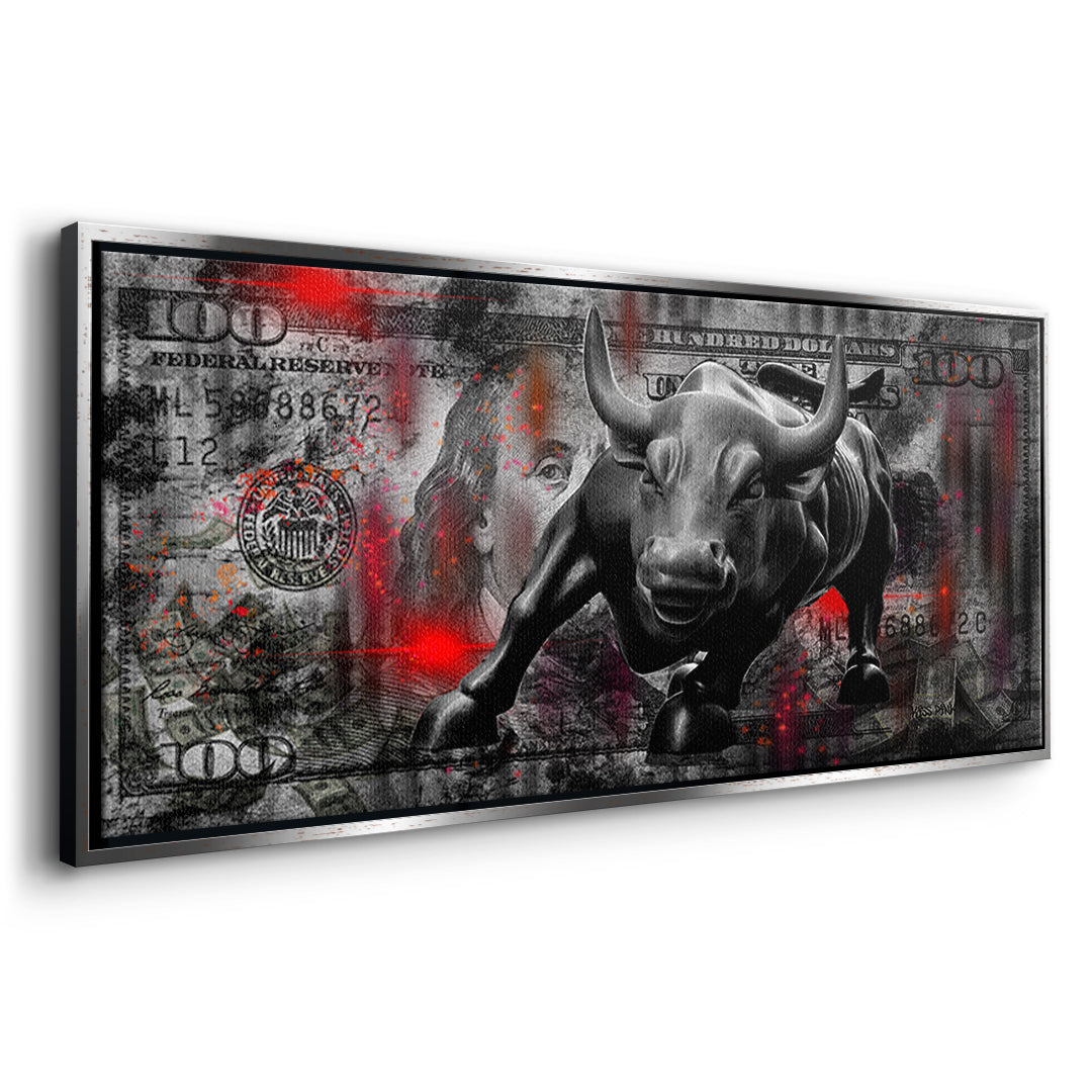 Seitenansicht des Leinwandbilds Bill And Bull im silbernen Rahmen