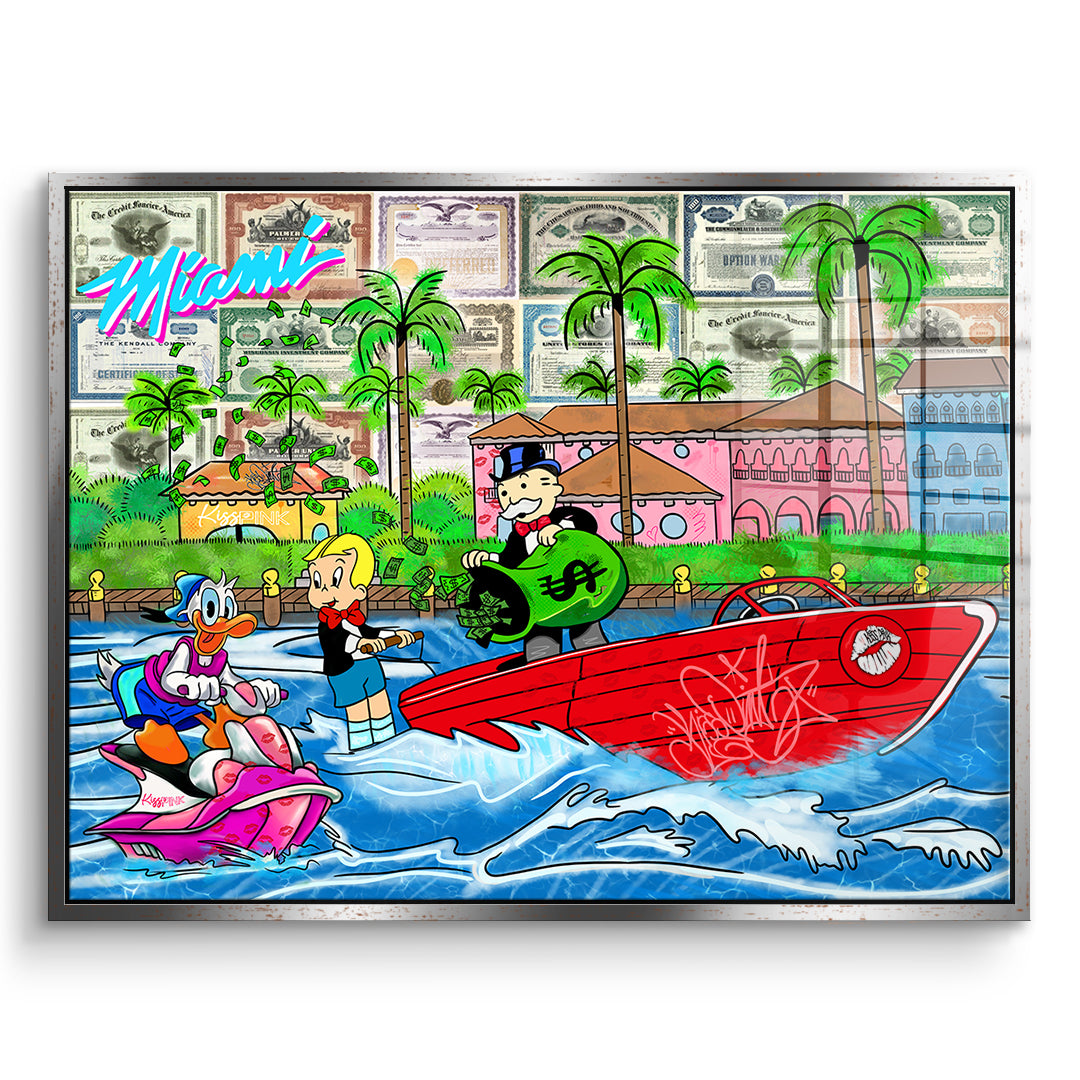 DOTCOMCANVAS Acrylglasbild Miami Water Life im silbernen Premium-Rahmen