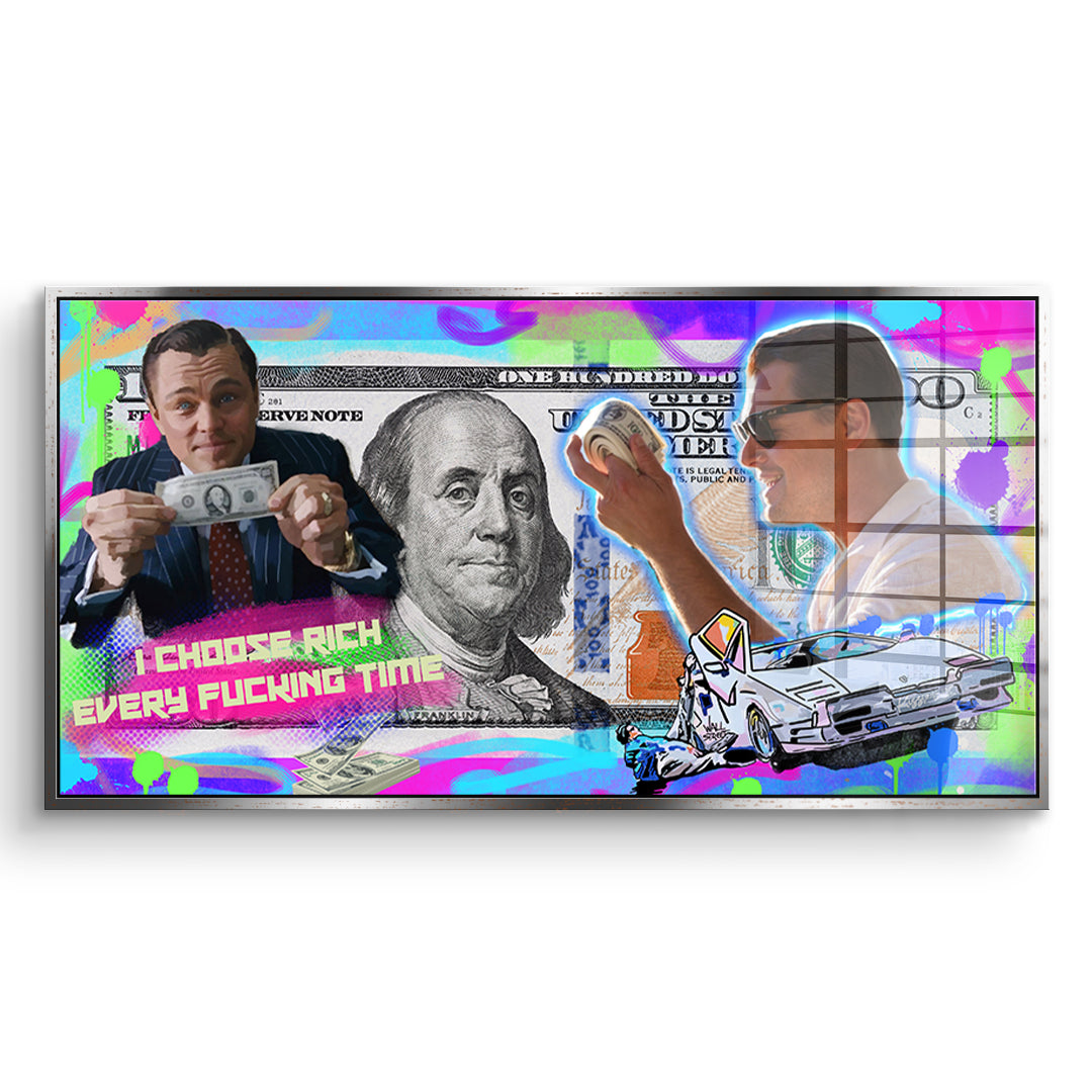 DOTCOMCANVAS Acrylglasbild I Choose Rich Neon im silbernen Premium-Rahmen