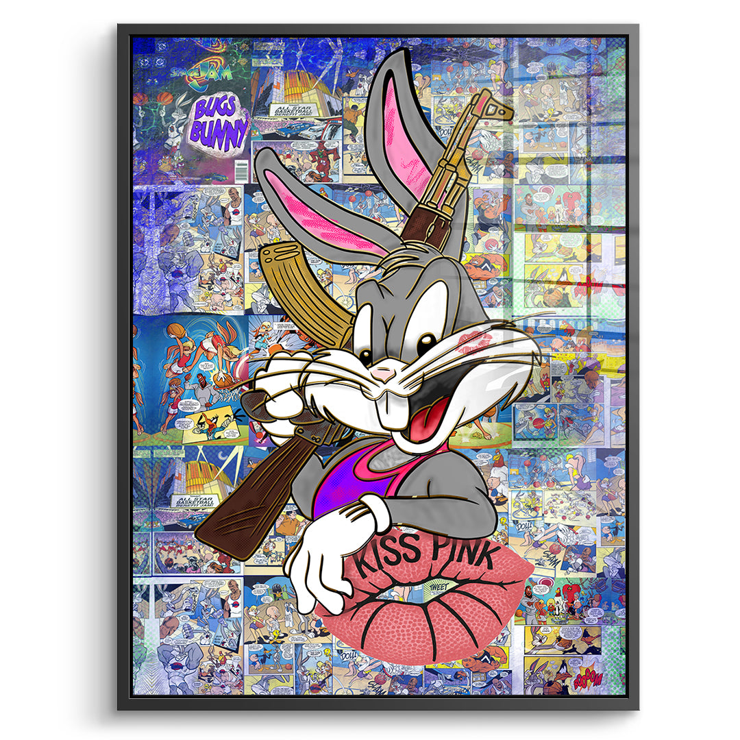 DOTCOMCANVAS Acrylglasbild Basketball Bunny im schwarzen Premium-Rahmen