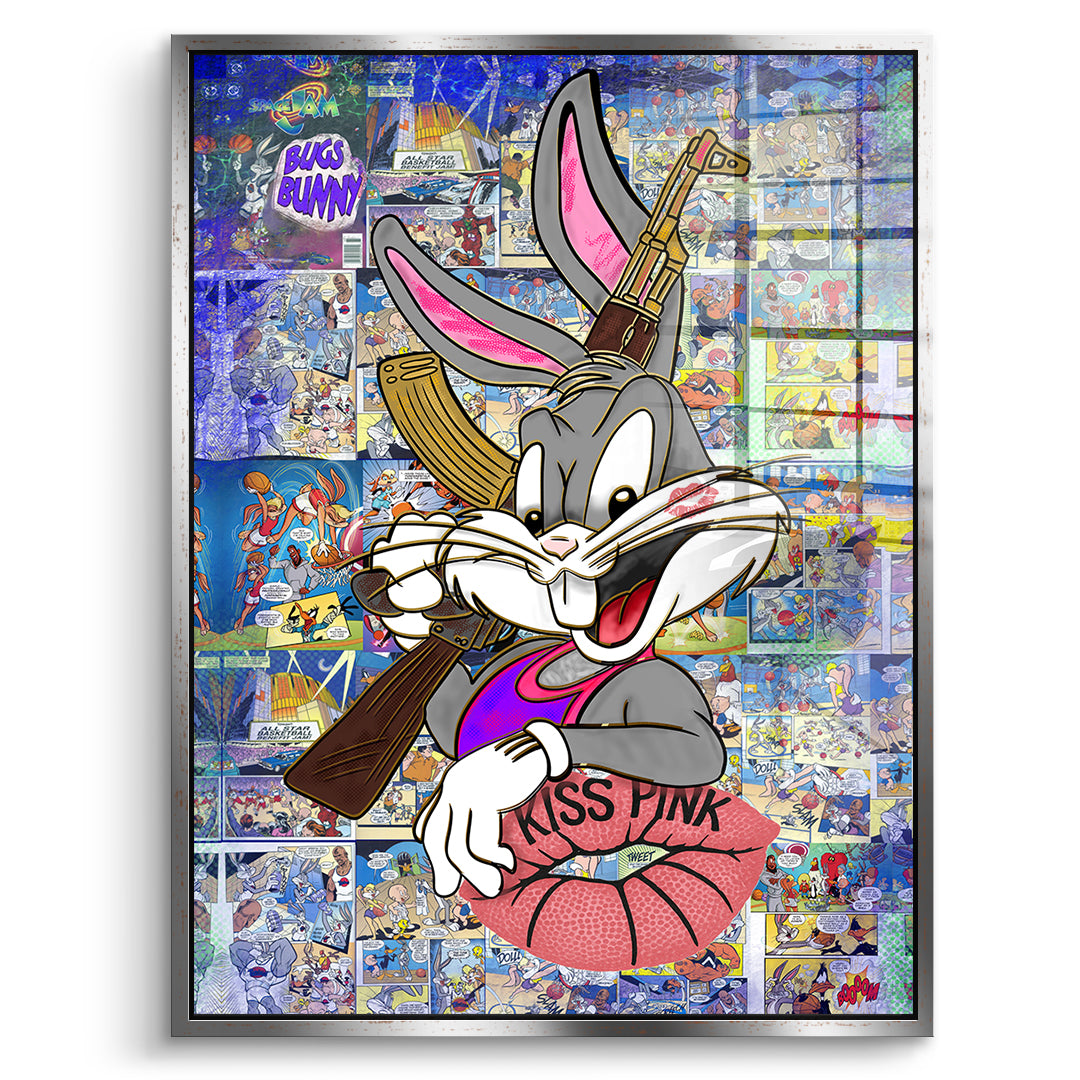 DOTCOMCANVAS Acrylglasbild Basketball Bunny im silbernen Premium-Rahmen