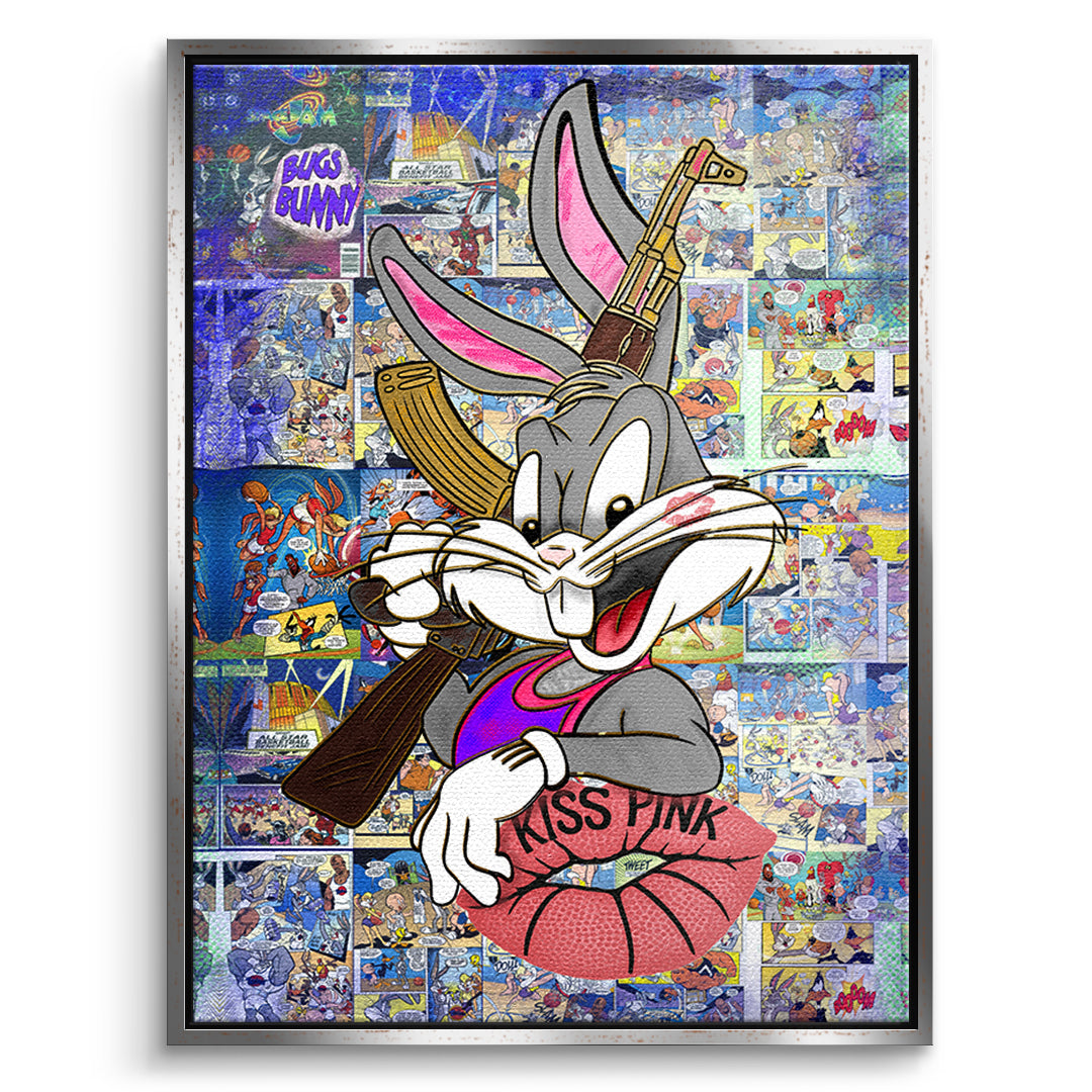 DOTCOMCANVAS Leinwandbild Basketball Bunny im silbernen Premium-Rahmen