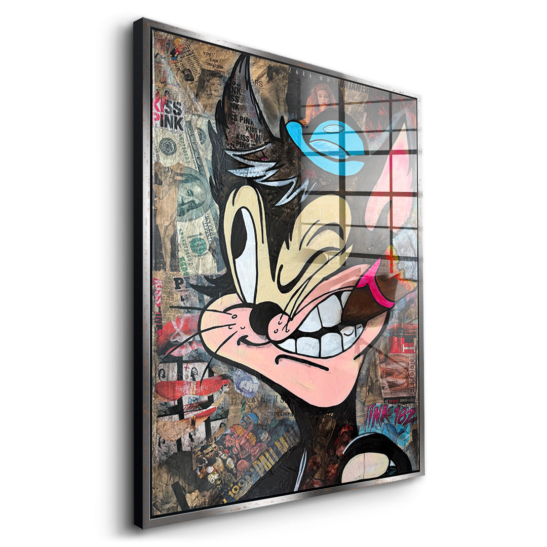 Seitenansicht des Acrylglasbilds Cat Ahoy im silbernen Rahmen
