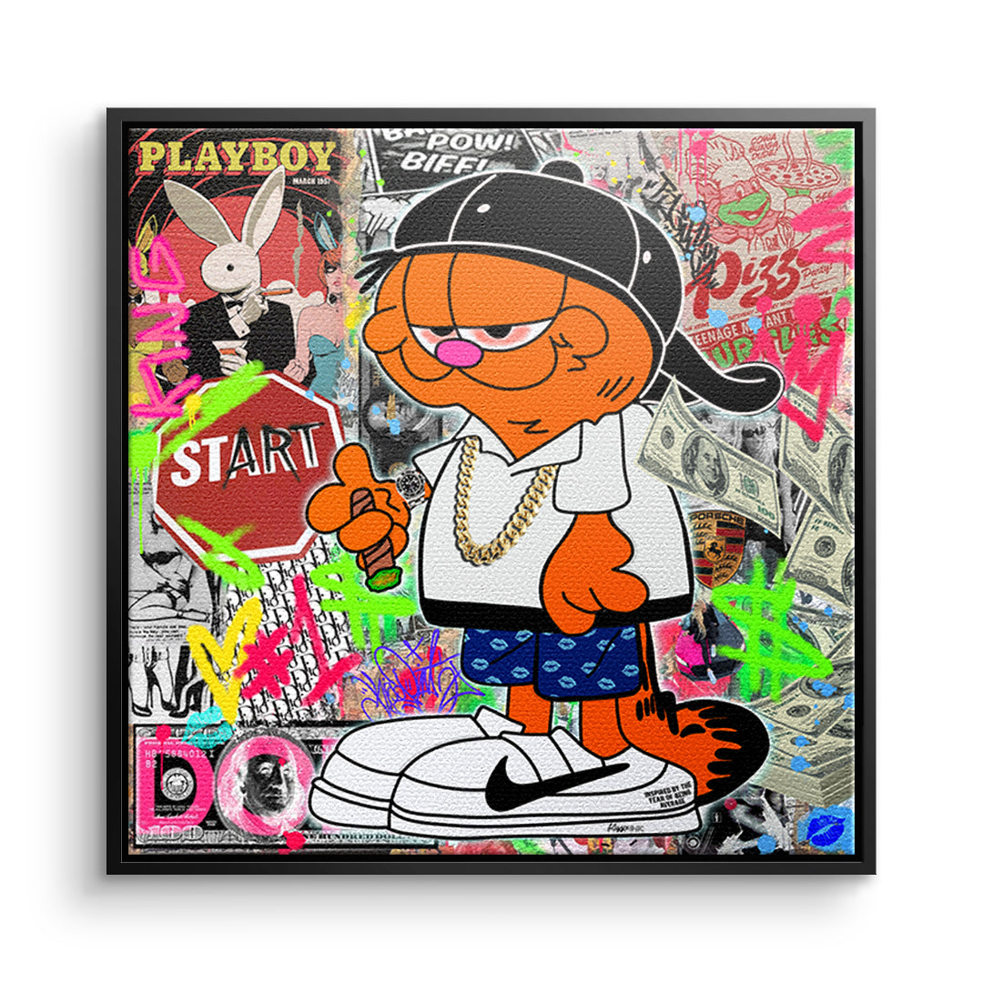 DOTCOMCANVAS Leinwandbild Street Cat Swag im schwarzen Premium-Rahmen
