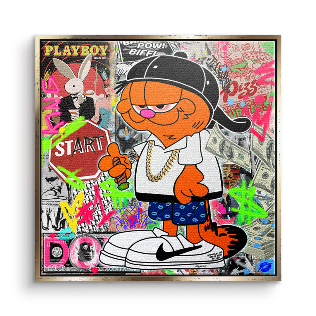 DOTCOMCANVAS Leinwandbild Street Cat Swag im goldenen Premium-Rahmen