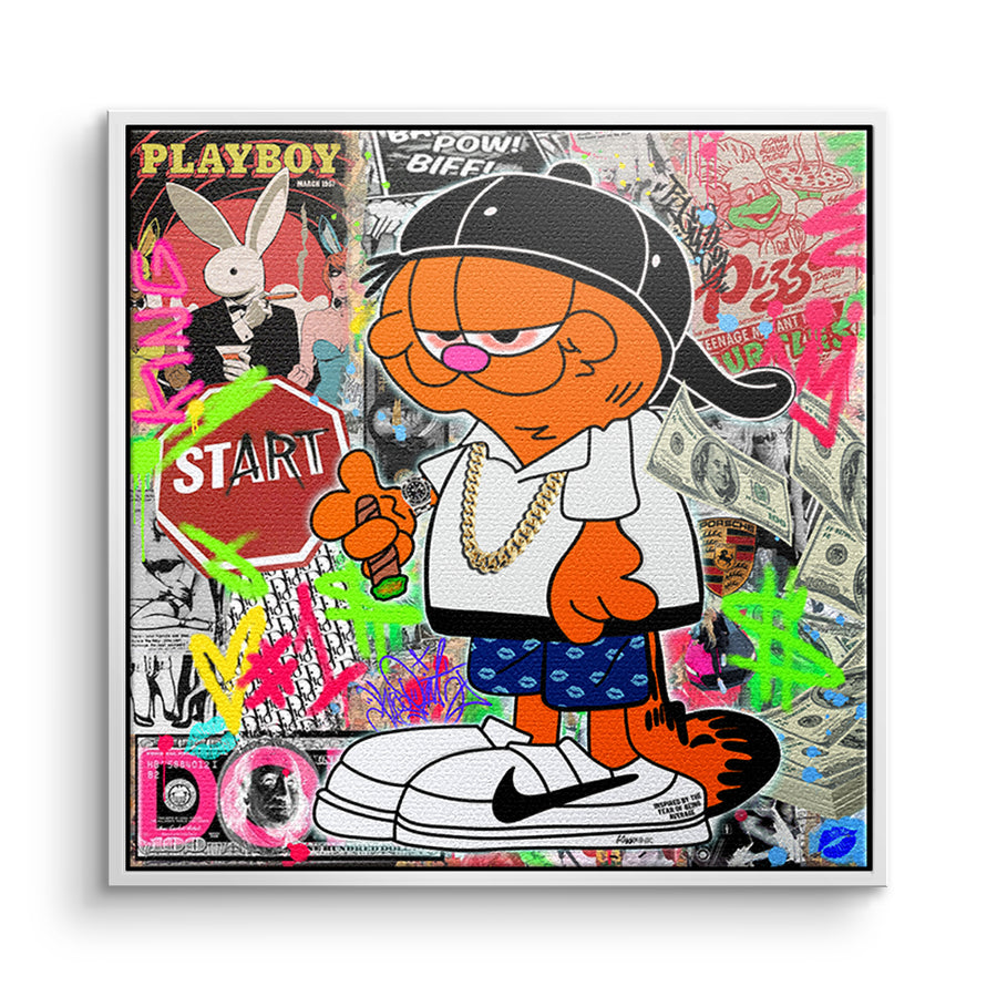 DOTCOMCANVAS Leinwandbild Street Cat Swag im weißen Premium-Rahmen