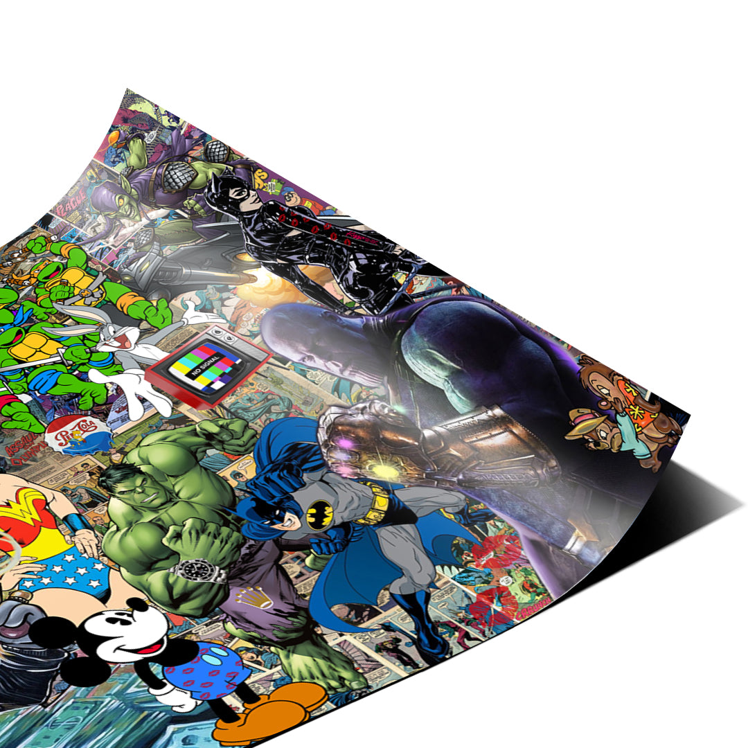 Eckdetail des Posters Superhero Collage