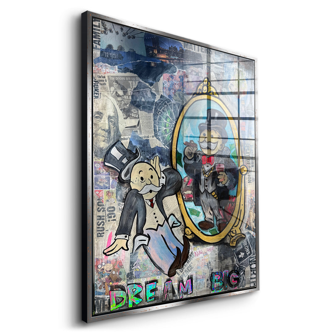 Seitenansicht des Acrylglasbilds Dream Big Real im silbernen Rahmen