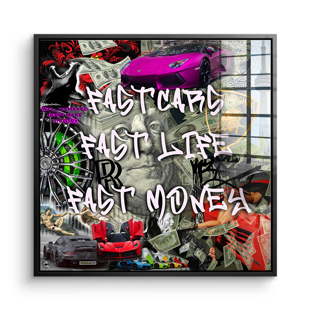 DOTCOMCANVAS Acrylglasbild Fast Life im schwarzen Premium-Rahmen