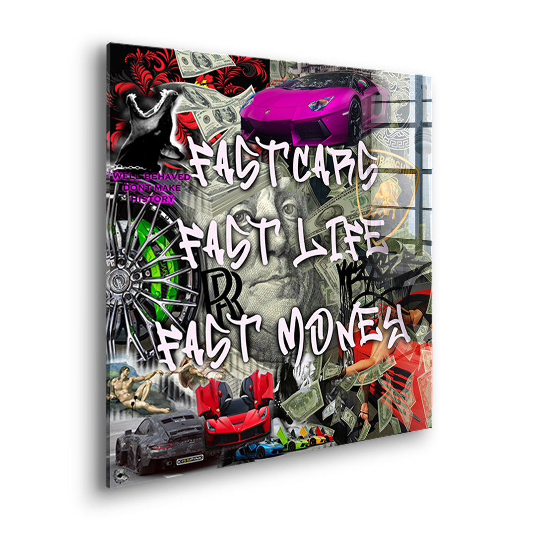 Seitenansicht des Acrylglasbilds Fast Life ohne Rahmen