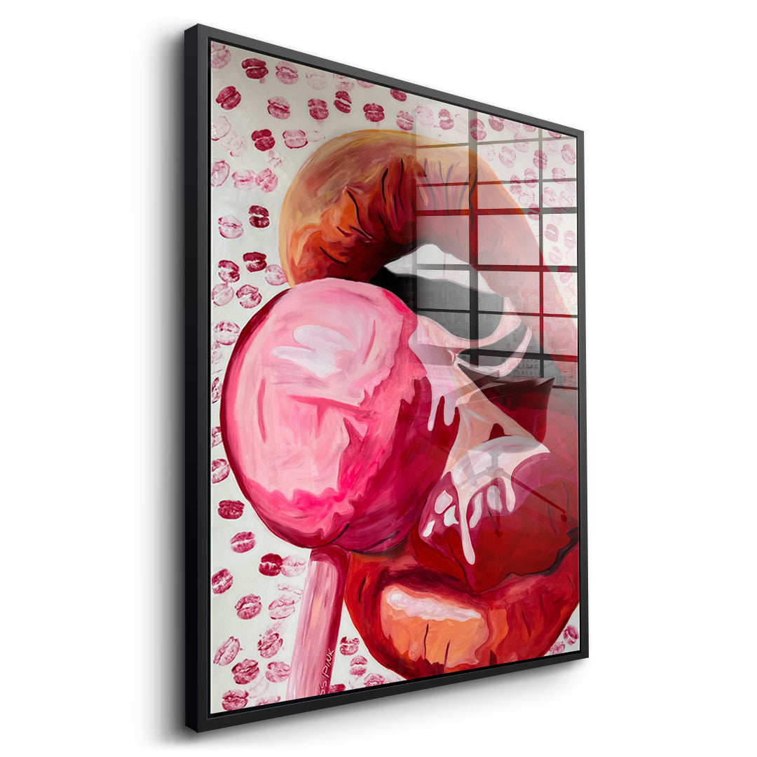 Seitenansicht des Acrylglasbilds Lollipop im schwarzen Rahmen