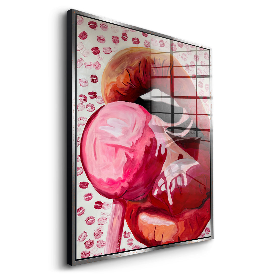 Seitenansicht des Acrylglasbilds Lollipop im silbernen Rahmen