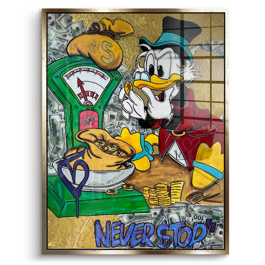 DOTCOMCANVAS Acrylglasbild Never Stop Duck im goldenen Premium-Rahmen