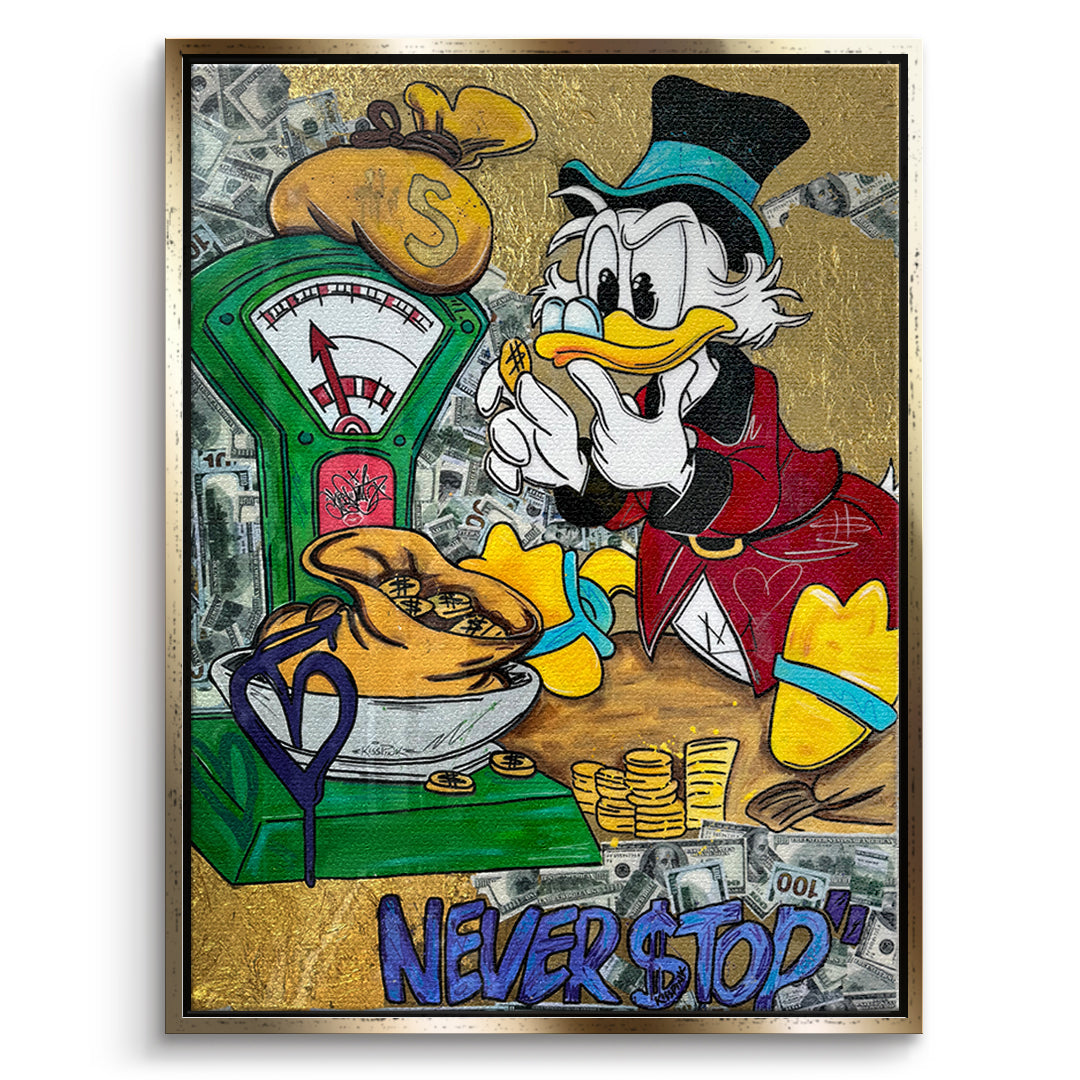 DOTCOMCANVAS Leinwandbild Never Stop Duck im goldenen Premium-Rahmen