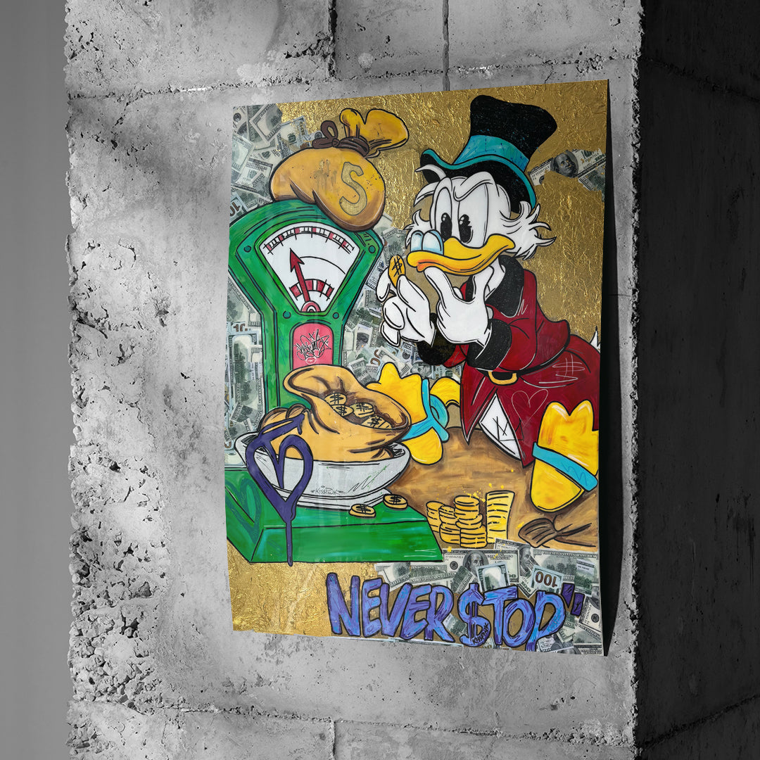Poster Never Stop Duck an einer Betonwand
