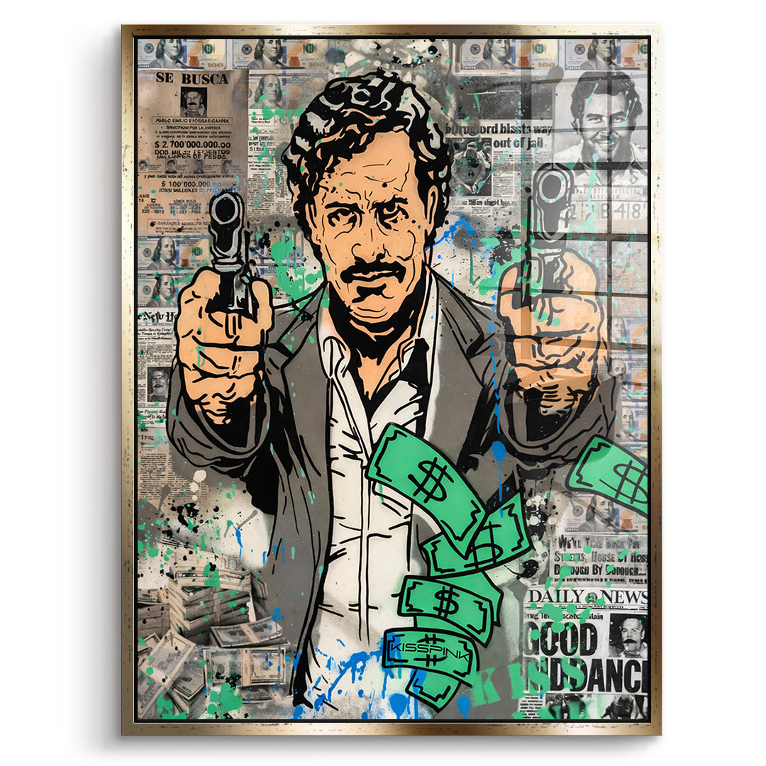 DOTCOMCANVAS Acrylglasbild Patron Money im goldenen Premium-Rahmen