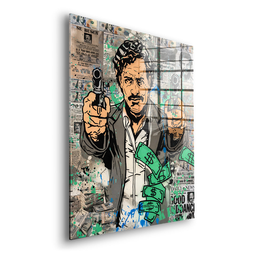 Seitenansicht des Acrylglasbilds Patron Money ohne Rahmen
