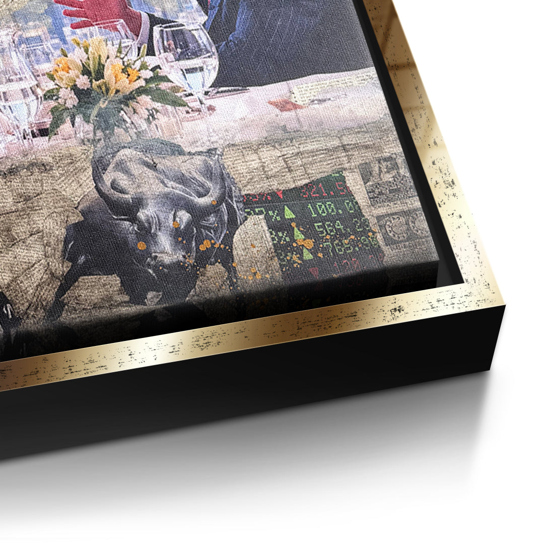 Detailaufnahme der Leinwandstruktur, Rules Of The Game im goldenen Rahmen